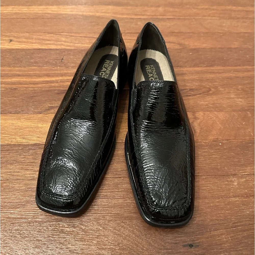 Kenneth Cole Reaction Black Patent Leather Loafers Women’s Size 9 Slip On Dress